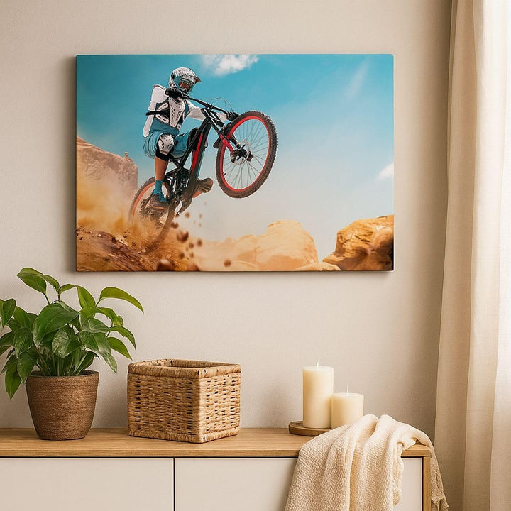 Bilder auf Leinwand 100x70cm Leinwandbild mit Rahmen Fahrrad Sport Helm Gross Wanddeko Bild Schlafzi