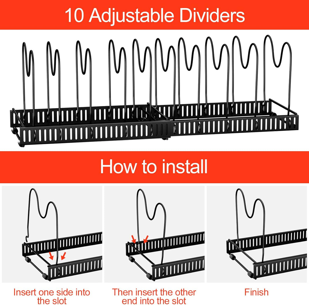 Fousenuk Topfdeckelhalter, Topfdeckel Aufbewahrung mit 10 Verstellbaren Fächern, Küche Pfannen Organ