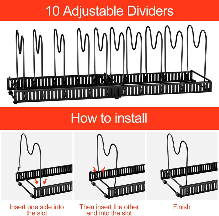 Fousenuk Topfdeckelhalter, Topfdeckel Aufbewahrung mit 10 Verstellbaren Fächern, Küche Pfannen Organ