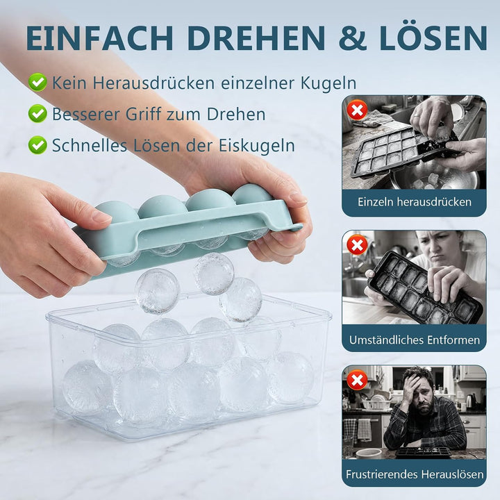 WIBIMEN Grosse Eiswürfelform, 6,3 cm, Whiskey-Eisform, 2 Stück, Kugelform mit Behälter und Zange, au