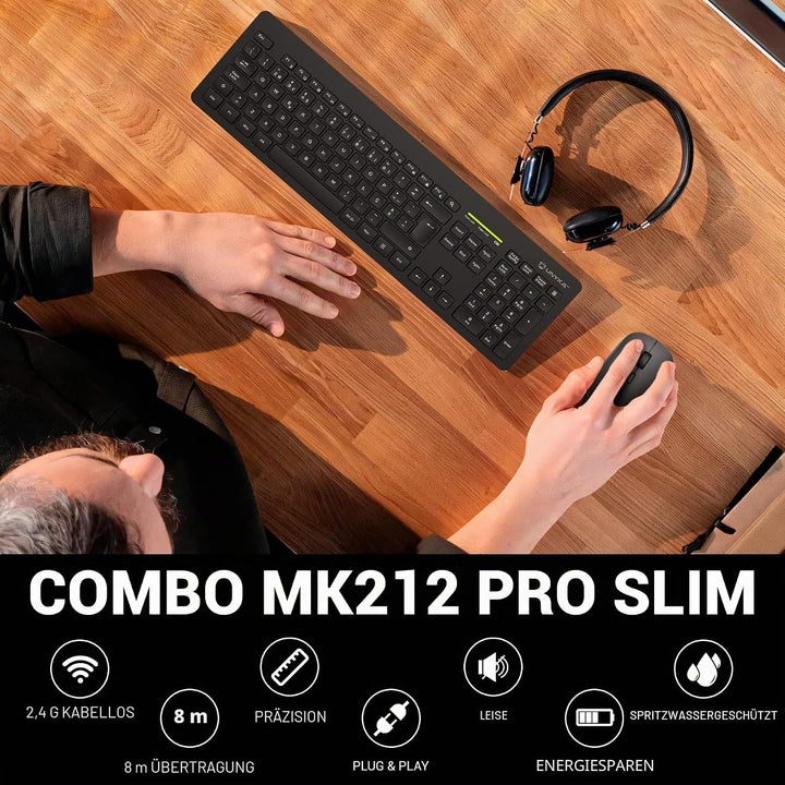 UNYKAch MK212 Pro Slim Kabelloses Tastatur- und Maus-Set, 105 Tasten, Membran, Portugiesisch, USB Wi