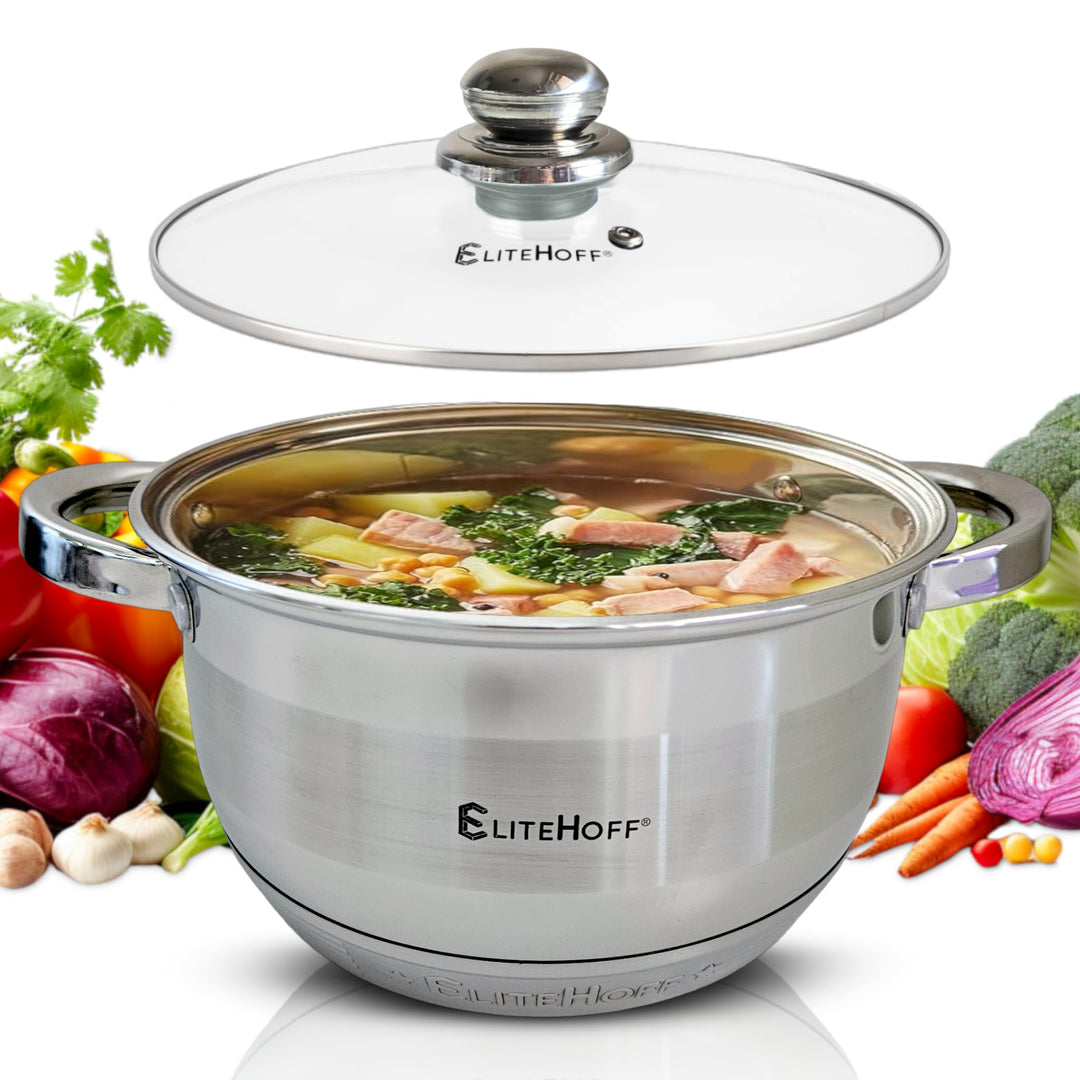 EliteHoff Kochtopf, 7-Lagen Edelstahl Topf Induktion Kochtöpfe Nudeltopf Suppentopf mit Glasdeckel f