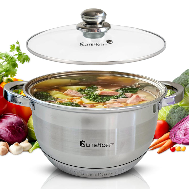 EliteHoff Kochtopf, 7-Lagen Edelstahl Topf Induktion Kochtöpfe Nudeltopf Suppentopf mit Glasdeckel f