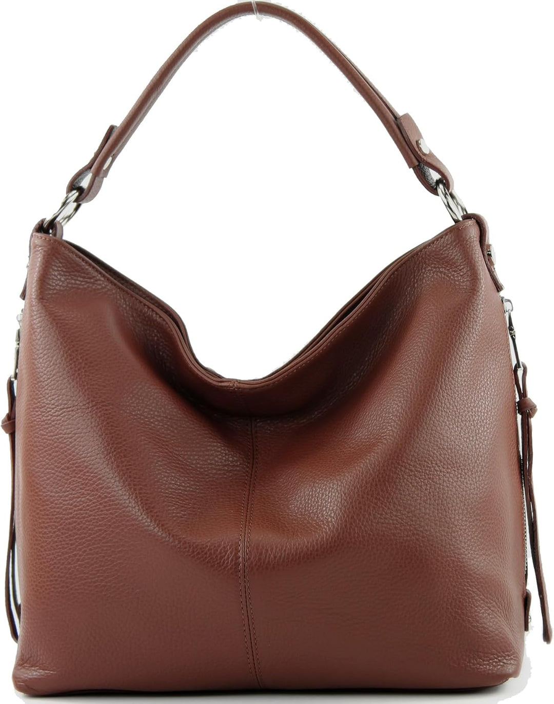 modamoda de T160 Damen Leder Schultertasche Gross, handmade in Italy Braun, Braun