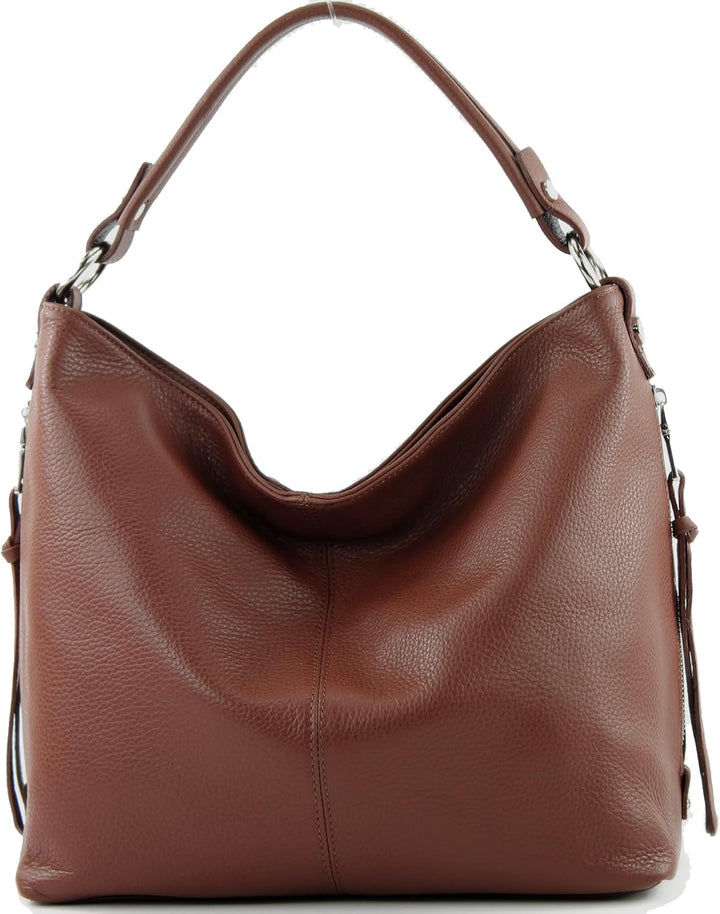 modamoda de T160 Damen Leder Schultertasche Gross, handmade in Italy Braun, Braun