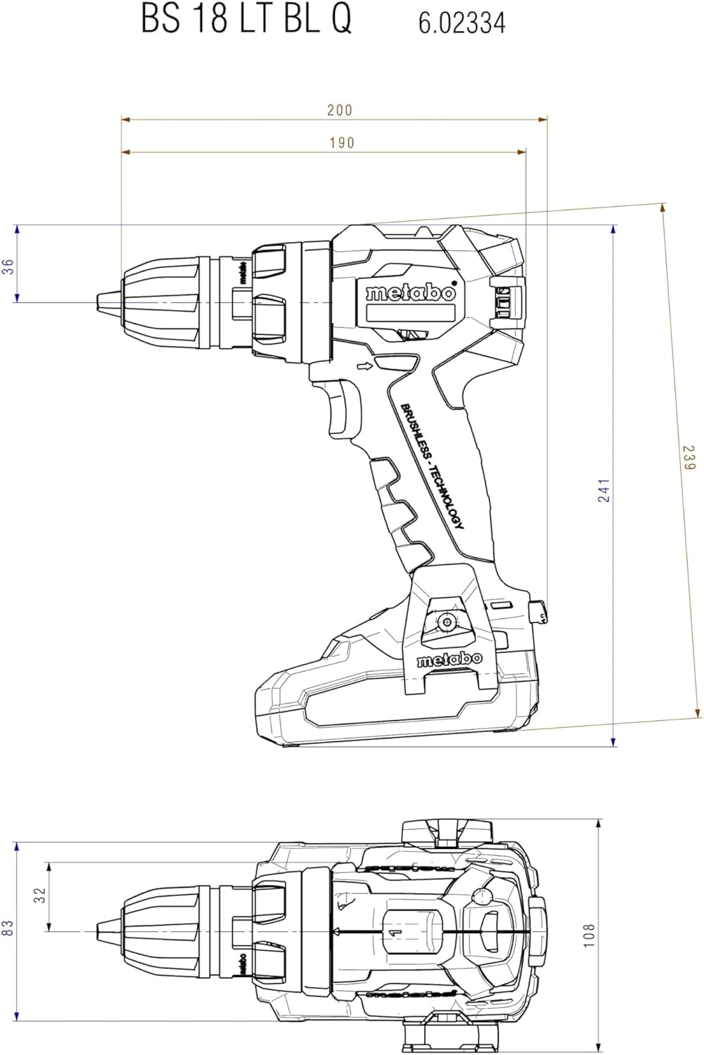 metabo Akku-Bohrschrauber BS 18 LT BL Q, 18V Brushless Bohrer, 75 Nm