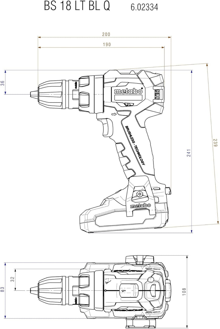 metabo Akku-Bohrschrauber BS 18 LT BL Q, 18V Brushless Bohrer, 75 Nm