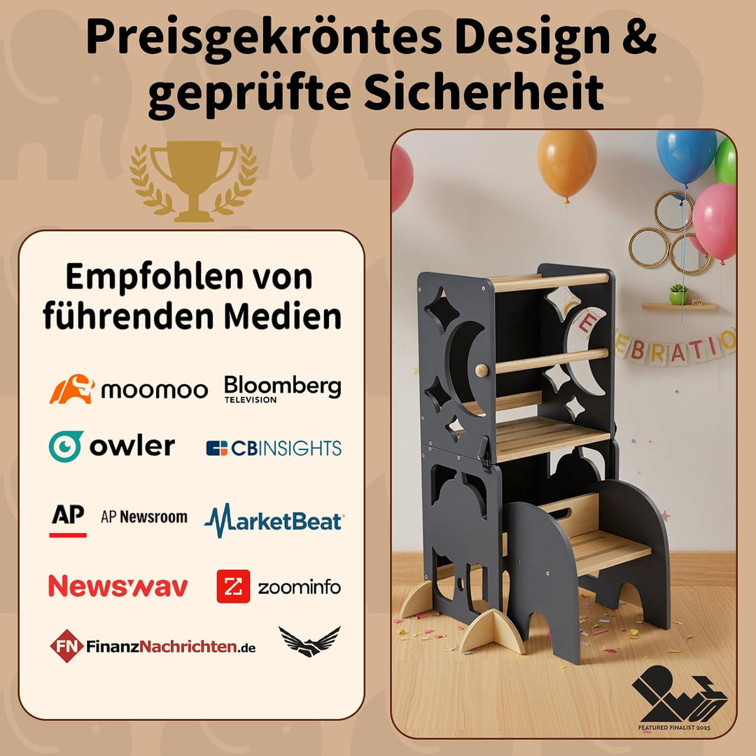 COSYLAND Lernturm ab 1 Jahr, klappbar – 4in1 Lernturm Kinder mit Doppeltafel, Stehhilfe & Schreibtis