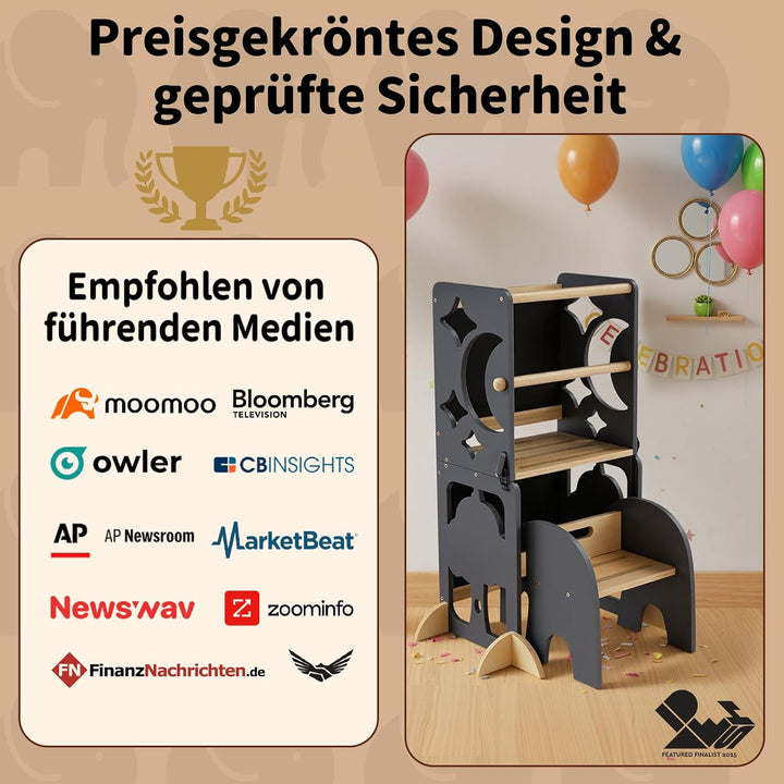 COSYLAND Lernturm ab 1 Jahr, klappbar – 4in1 Lernturm Kinder mit Doppeltafel, Stehhilfe & Schreibtis