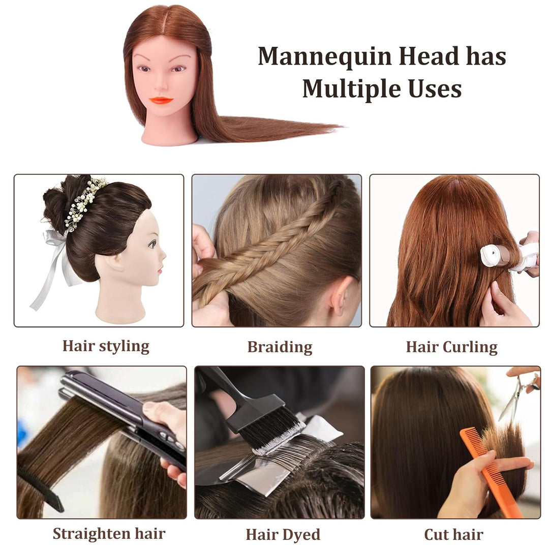 Yofuly 18 Inch Trainingsköpfe für Friseure Übungskopf, 100% Echthaar Kosmetik Schaufensterpuppenkopf
