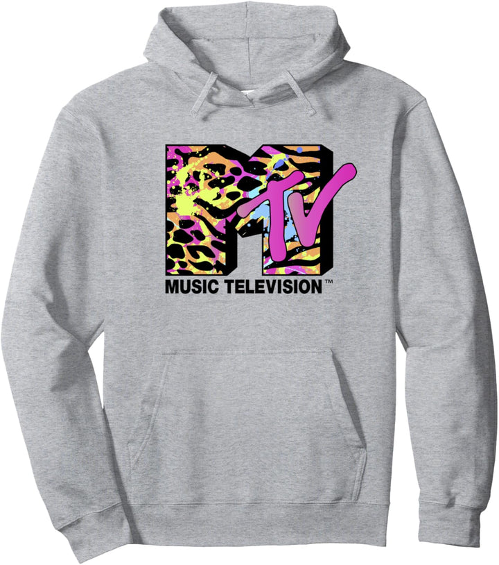 MTV Animal Print Paint Splatter Logo Fill Pullover Hoodie