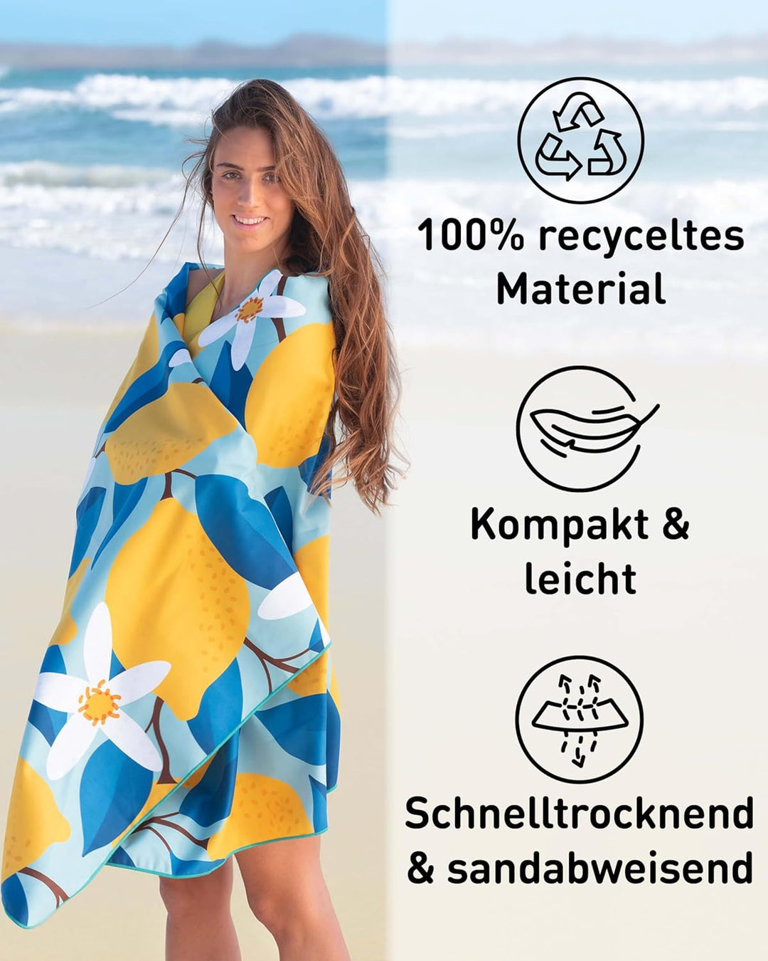 Fit-Flip Strandtuch XXL aus Mikrofaser - leicht und schnelltrocknend - 100% recyceltes Strandhandtuc