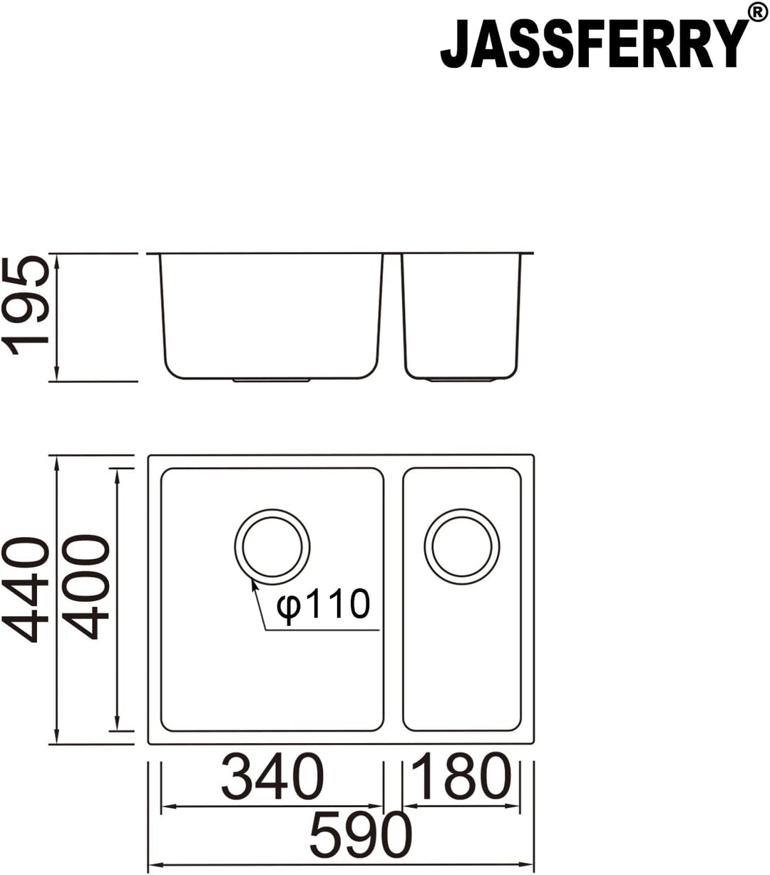 JASSFERRY Küchenspüle 1,5 Becken Unterbau-Küchenspüle, Unterbauspüle aus Edelstahl Abfluss Rohrsatz,