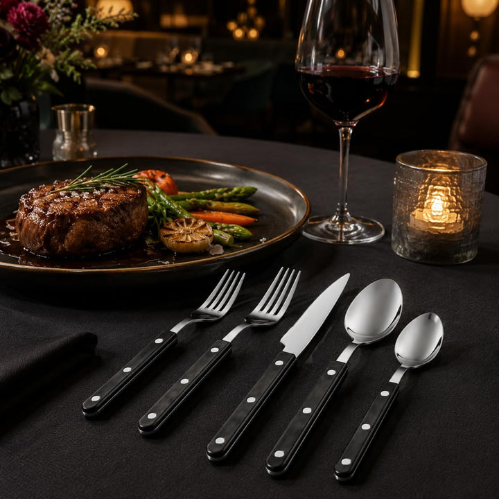 Khen Black Cutlery Sabre Besteck-Set, 6-teilig, 18/8 Edelstahl, modernes Besteck für Zuhause, Küche