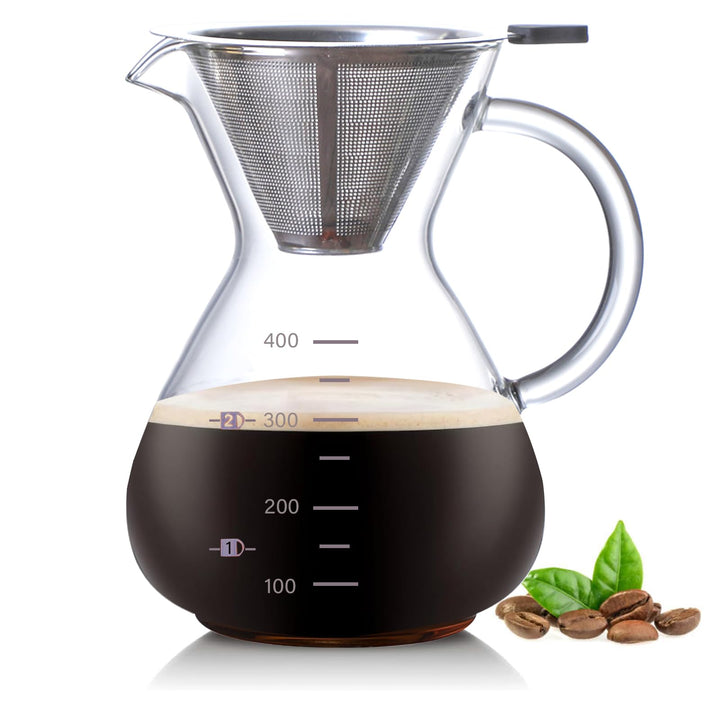 Ailelan Pour Over Kaffeebereiter, 400ml Glas Kaffeekanne mit Filter und Hitzebeständigem Griff, Pour