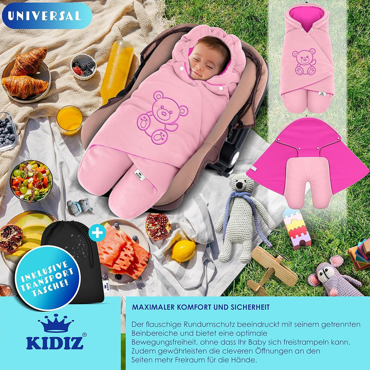 KIDIZ® Baby Einschlagdecke Babyschale Winter Herbst Babydecke mit Tasche Universal Fusssack kompatib
