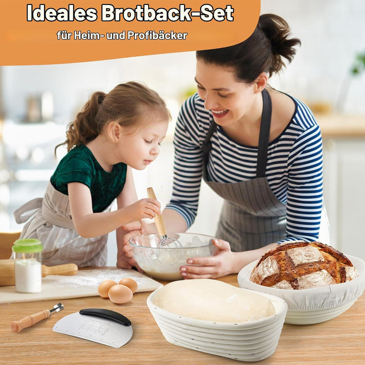 Brot Gärkorb Set, Gärkörbchen zum Brotbacken, 23cm Rund &amp; 25cm Oval Brotkörbchen aus Natürlichem Rat