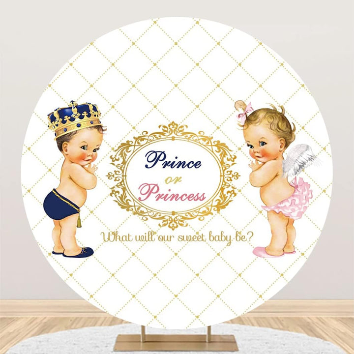 Renaiss 1.5m Prinz oder Prinzessin Royal Gender Reveal Round Backdrop Baby Dusche Polyester Fotograf