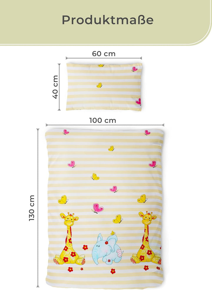 Gräfenstayn® 2-tlg. Kinderbettwäsche Set mit Tiermotiv und integriertem Reissverschluss - aus 100% B