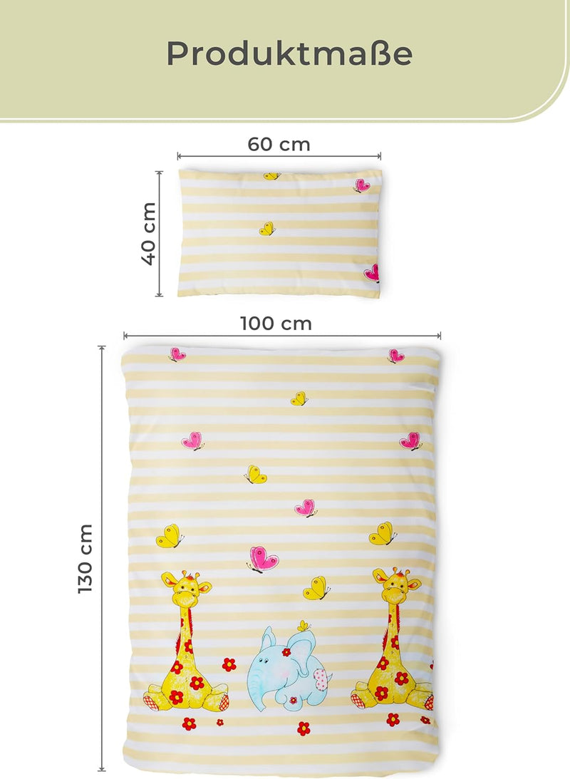 Gräfenstayn® 2-tlg. Kinderbettwäsche Set mit Tiermotiv und integriertem Reissverschluss - aus 100% B