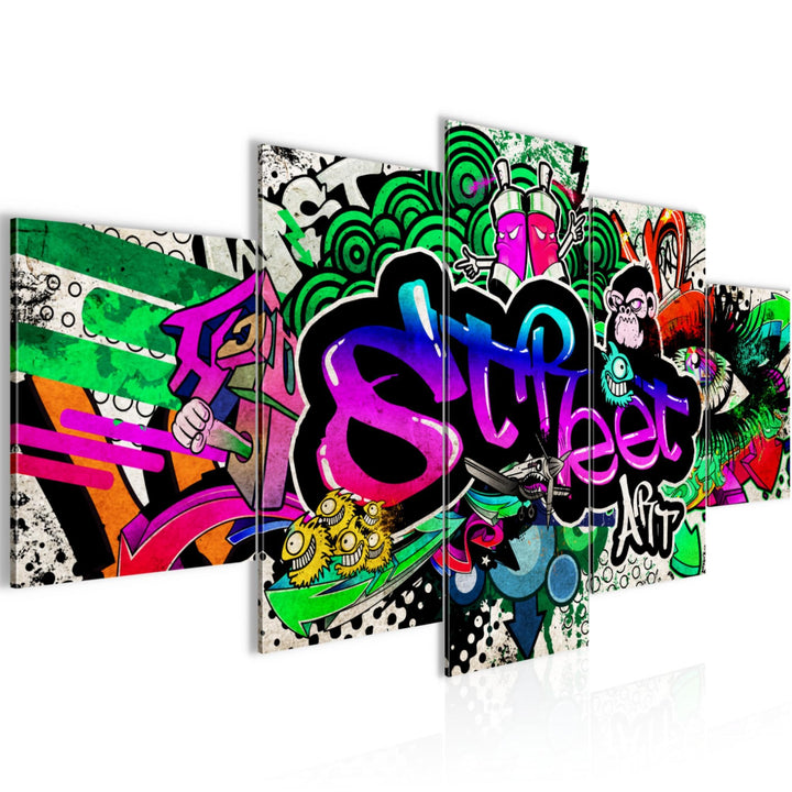 Runa Art Wandbilder Graffiti 5 Teilig Bild auf Vlies Leinwand Deko Loft Wohnzimmer Street Art Bunt 0