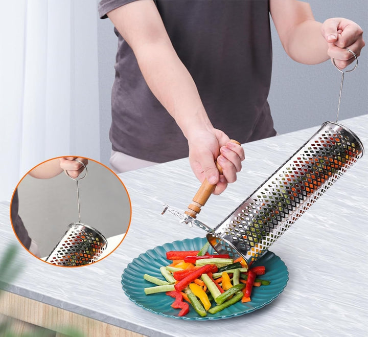 Grillbesteck Set, Premium BBQ Grill-Set mit Rollgrillkörben, Grillwerkzeugen und Reinigungsbürste |