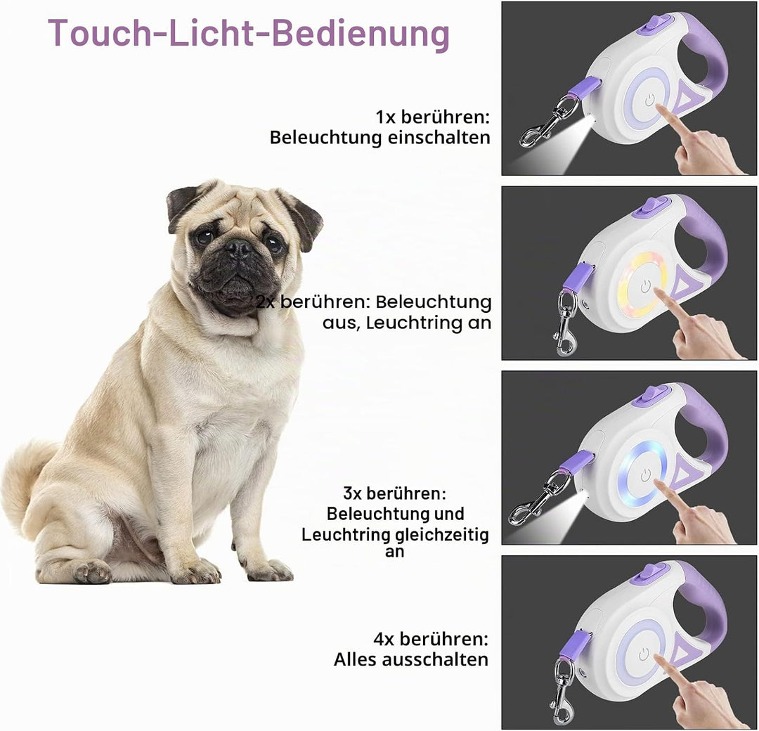 SUPERNIGHT Hundeleine Rollleine 5m ausziehbare Leine mit Licht 360° Verhedderungsfreier Leinenverlän