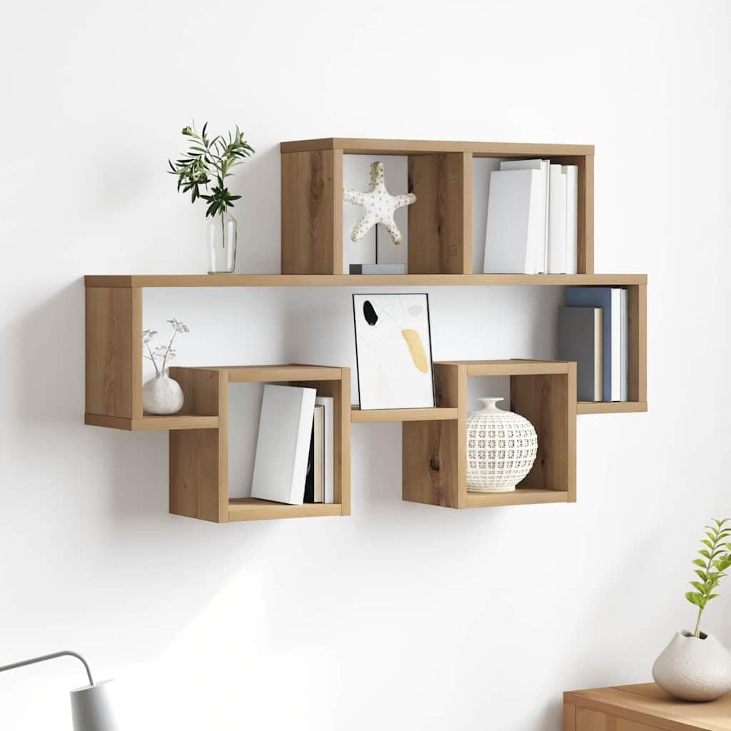 vidaXL Wandregal mit Regal Artisan-Eiche 82 x 15 x 51 cm Holzwerkstoff, Elegantes Wandregal, rechtec