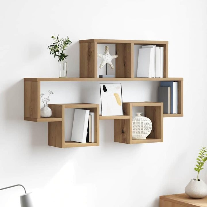 vidaXL Wandregal mit Regal Artisan-Eiche 82 x 15 x 51 cm Holzwerkstoff, Elegantes Wandregal, rechtec