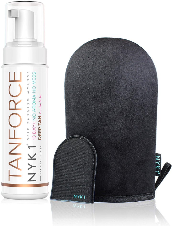 Preisgekrönter Selbstbräuner mit Schwarzem Bräunungshandschuh (250 ml) - Tan Force Natürlicher Körpe
