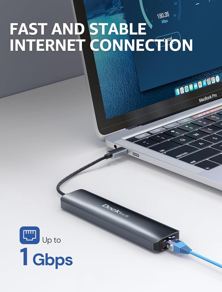 USB C Hub Dockteck 7-in-1 Dock DD0003 USB C Adapter, Ethernet LAN RJ45, 4K 60Hz HDMI, 100W Power Del