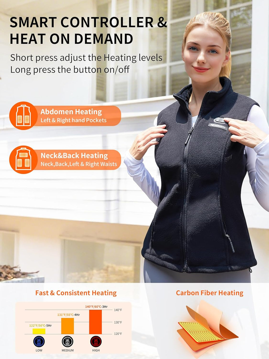 Beheizbare Weste Damen mit 7.4V 10000mAh Akku,Weihnachten Geschenk für frauen,Fleece Beheizbare West