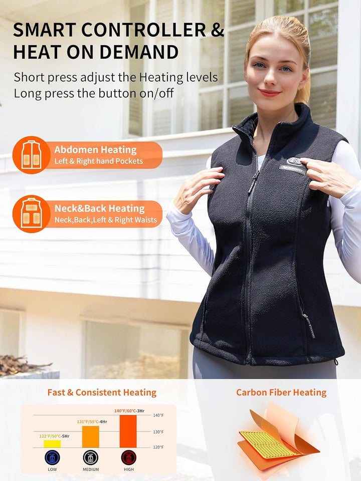Beheizbare Weste Damen mit 7.4V 10000mAh Akku,Weihnachten Geschenk für frauen,Fleece Beheizbare West