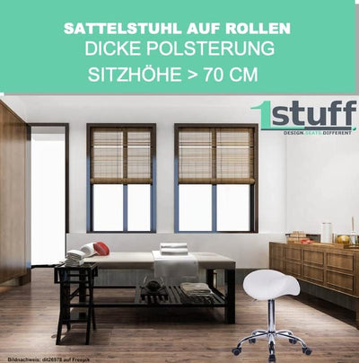 1stuff® Sattelhocker Sattelstuhl MULY - Sitzhöhe bis ca. 74cm - ergonomischer Rollhocker Bürohocker