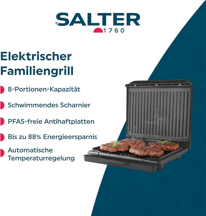Salter ActiGrill Familie – 8 Portionen grosser Gesundheitsgrill, schwimmendes Scharnier für dickere