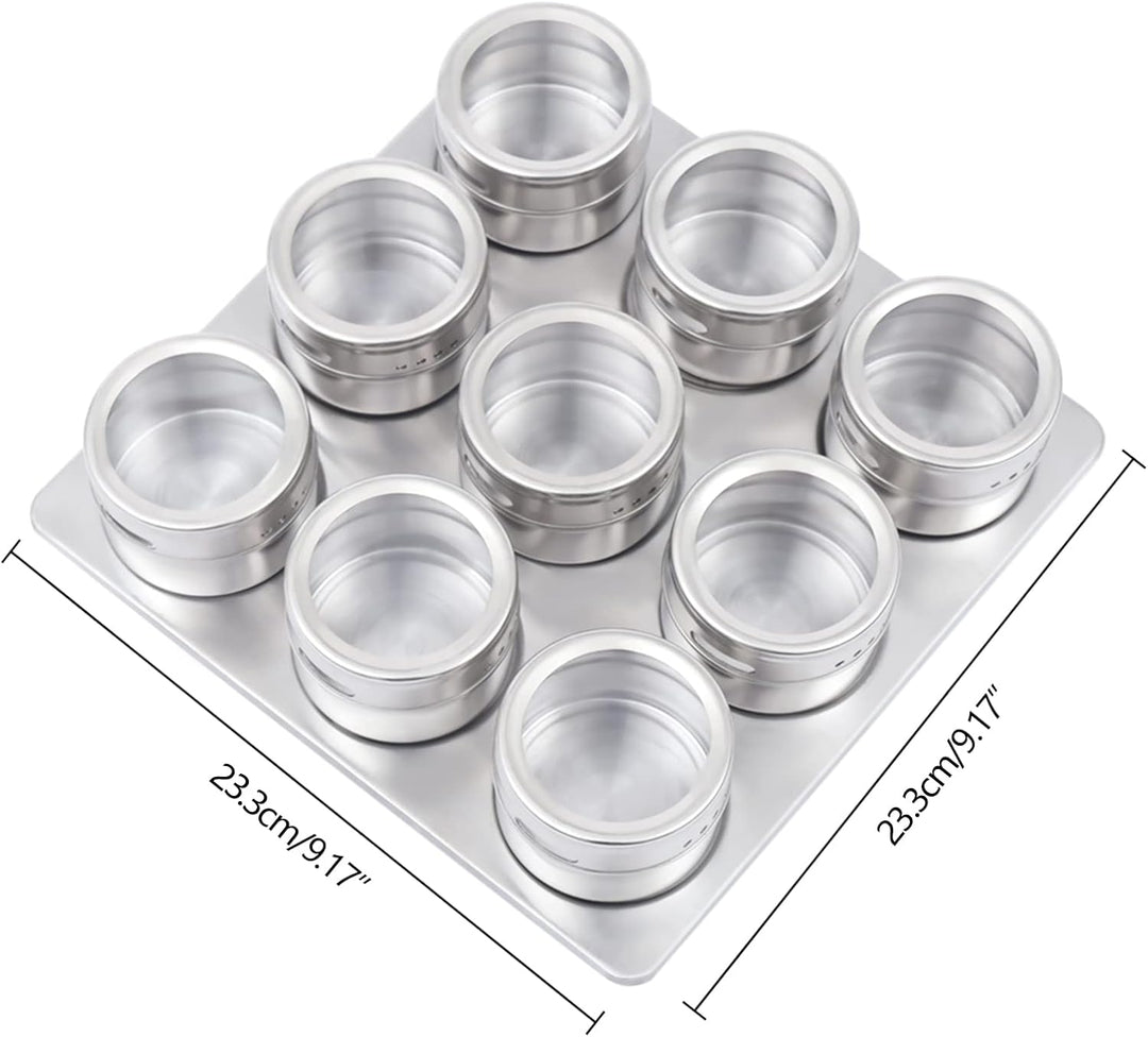 9er Gewürzgläser Set 70ml Edelstahl Gewürzglas, Spice Jars Mit magnetischer Haftung, kann an metalli