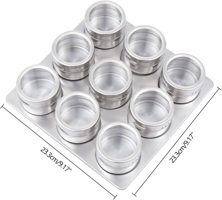 9er Gewürzgläser Set 70ml Edelstahl Gewürzglas, Spice Jars Mit magnetischer Haftung, kann an metalli