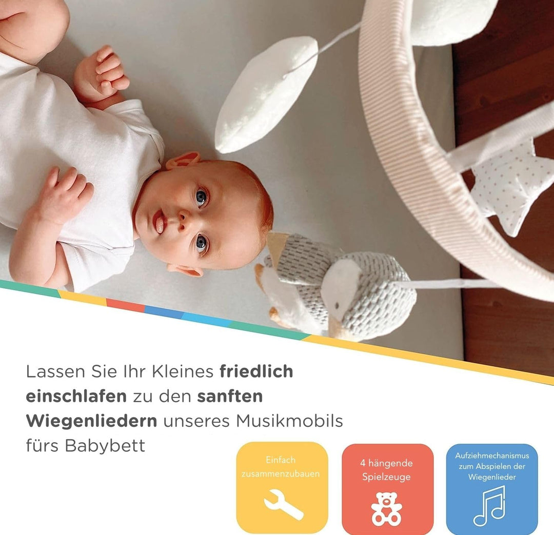 Nuby Kinderbett-Mobile für Babys mit verstellbarem Arm, geeignet für alle Babybetten. Süsse Plüschfi