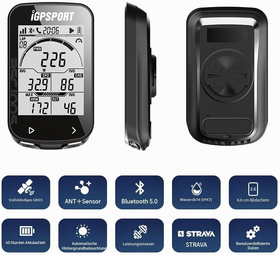 iGPSPORT BSC100S Fahrradcomputer GPS mit 2,6-Zoll-Bildschirm, ANT+ Fahrradcomputer, kabellos wasserd
