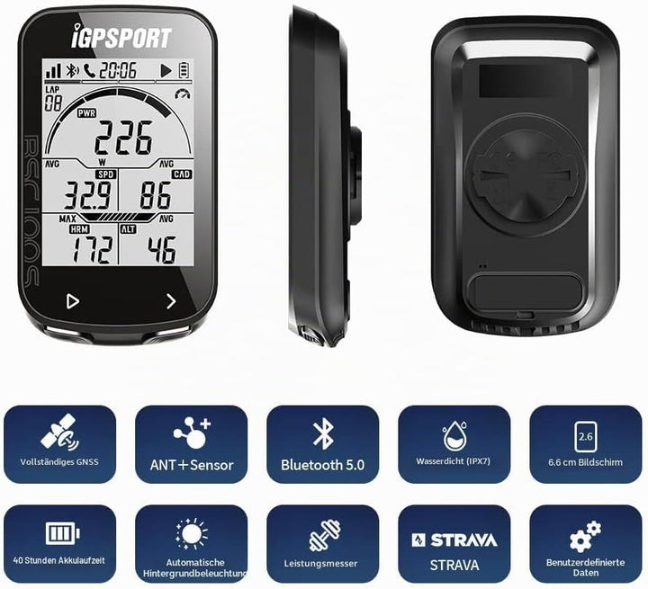 iGPSPORT BSC100S Fahrradcomputer GPS mit 2,6-Zoll-Bildschirm, ANT+ Fahrradcomputer, kabellos wasserd