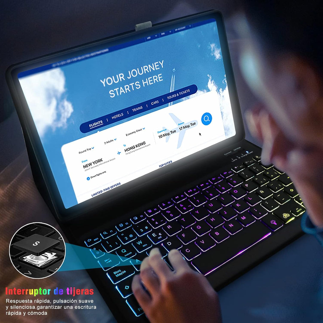 YUEJIDZ Schutzhülle mit Tastatur für Lenovo Tab P11 und P11 Plus TB-J606/TB-J607 Spanisch Ñ Hintergr