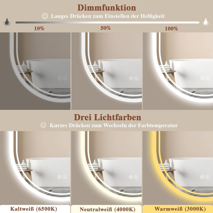 Badspiegel-mit-Beleuchtung - Badezimmerspiegel LED Badezimmer Spiegel mit Beleuchtung Beschlagfrei,