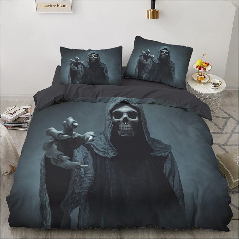 Luowei Bettwäsche 3D Schädel Bettbezug Set 135x200cm 4 Teilig Halloween Totenkopf Motiv Bettbezug un