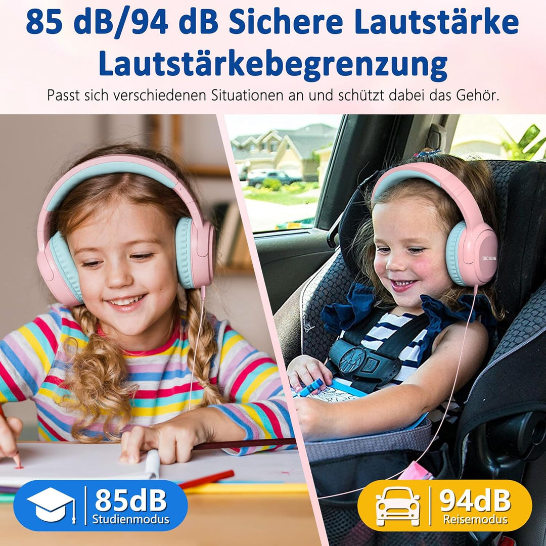 Kinder Over-Ear Kopfhörer mit Kabel und Mikrofon, Lautstärkebegrenzung 85/94 dB, Faltbares Design, f