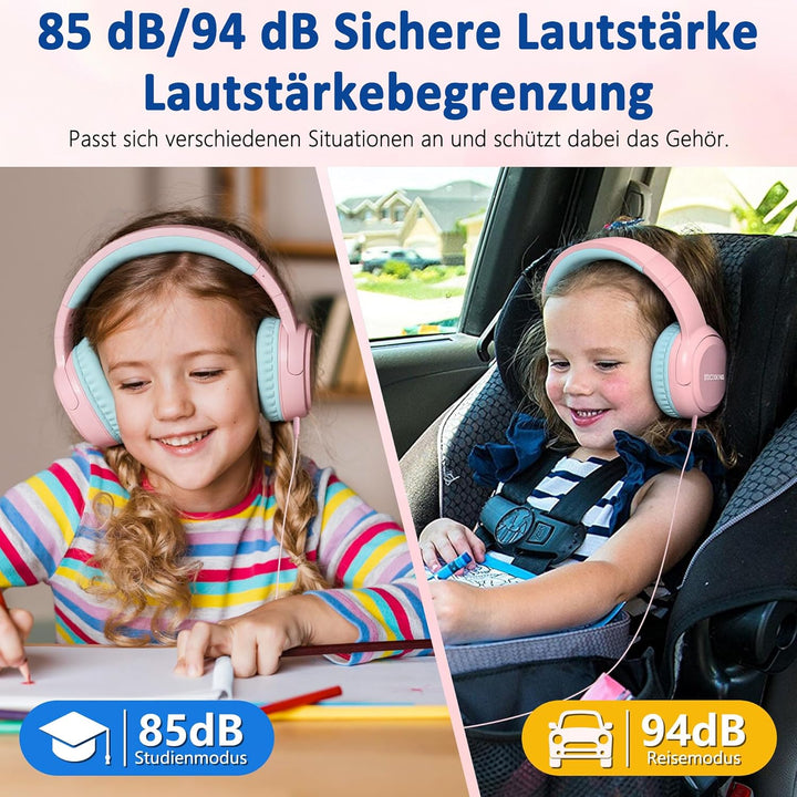Kinder Over-Ear Kopfhörer mit Kabel und Mikrofon, Lautstärkebegrenzung 85/94 dB, Faltbares Design, f