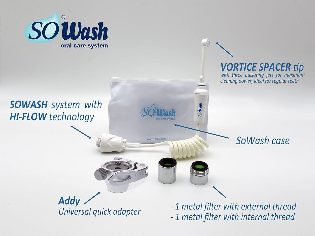 SoWash Munddusche | TRAVEL | Verbindet mit dem Wasserhahn | Munddusche ohne Batterien und Strom |Ita