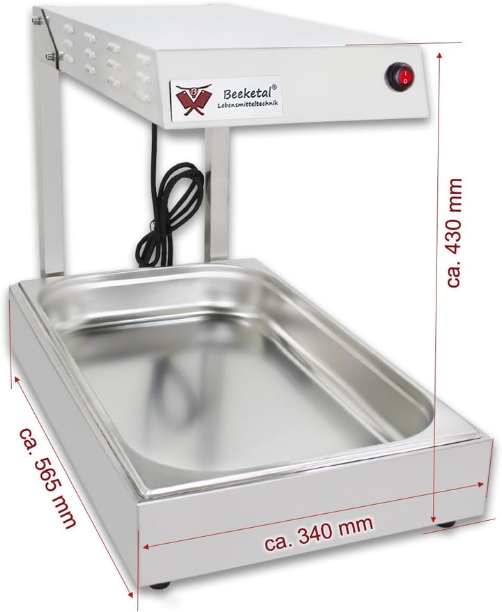 Beeketal 'BWB-1' Profi Gastro Wärmebrücke Pommeswärmer mit Beleuchtung und Gastronorm GN 1/1 Behälte