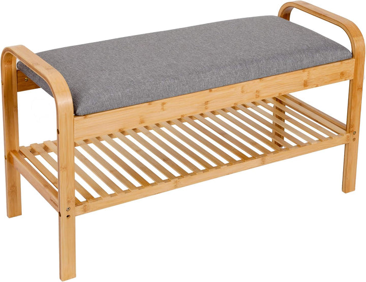 Lumaland Schuhregal aus Bambus mit Sitzbank + 1 Ebene - 90x50x30 cm Grau 2 Etagen (90 x 50 x 30 cm),