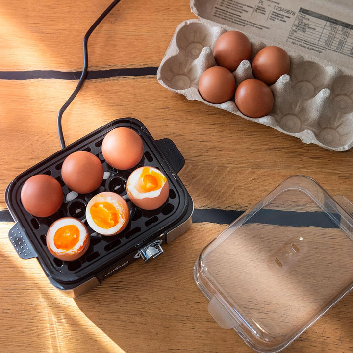 LEHMANN Eierkocher Edelstahl bis zu 6 Eier - Egg Cooker mit Härtegradeinstellung und Signalton - Per