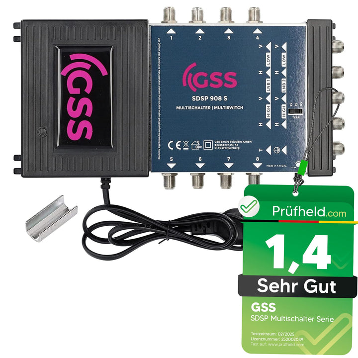 GSS 9/8 Multischalter für 2 Satelliten & 8 Teilnehmer inkl. Aufdrehhilfe - für 2 Quad oder 2 Quattro
